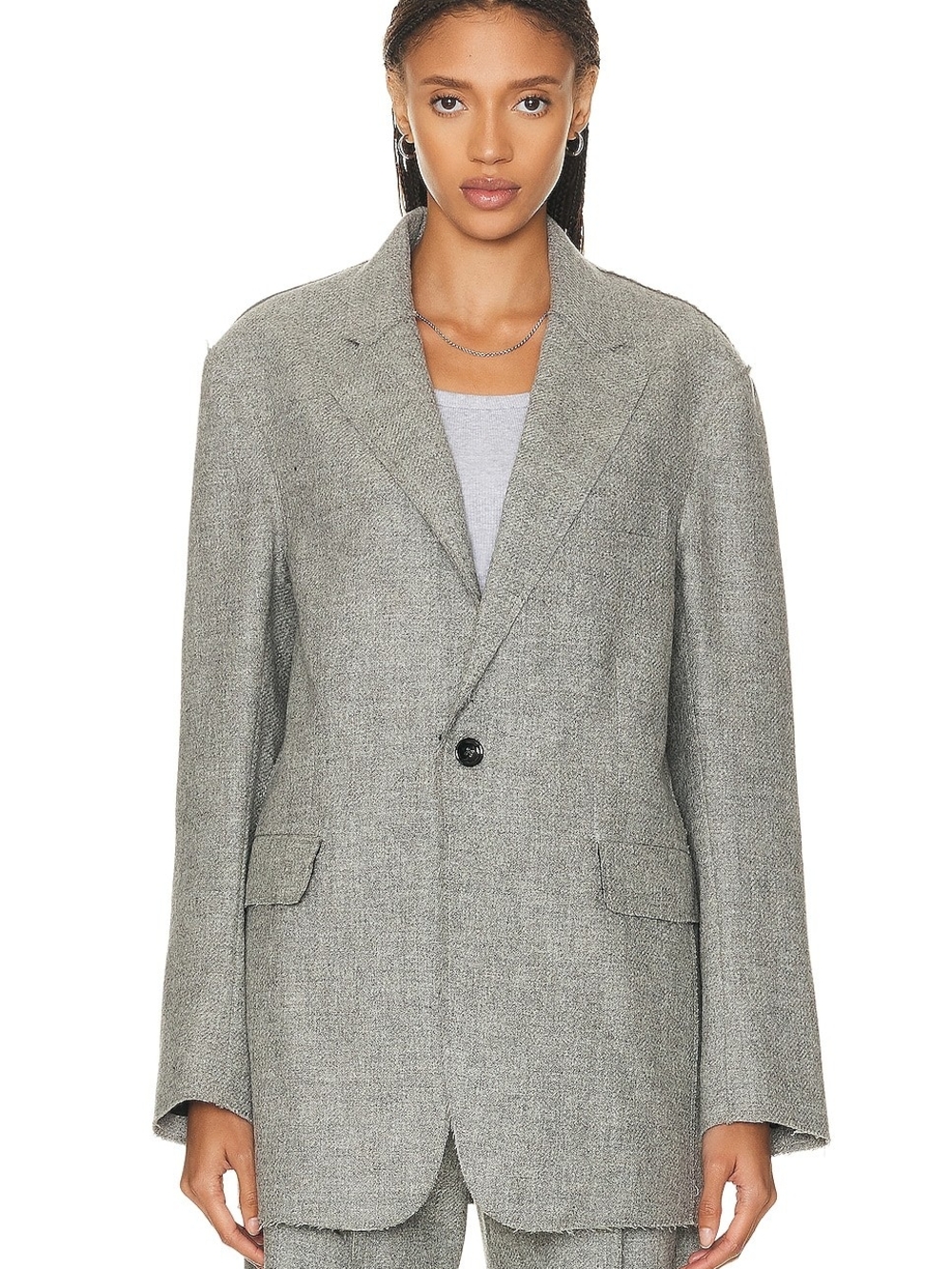R13 Oversized Gray Blazer Raw Cut Sheep's Wool Ragged Blazer